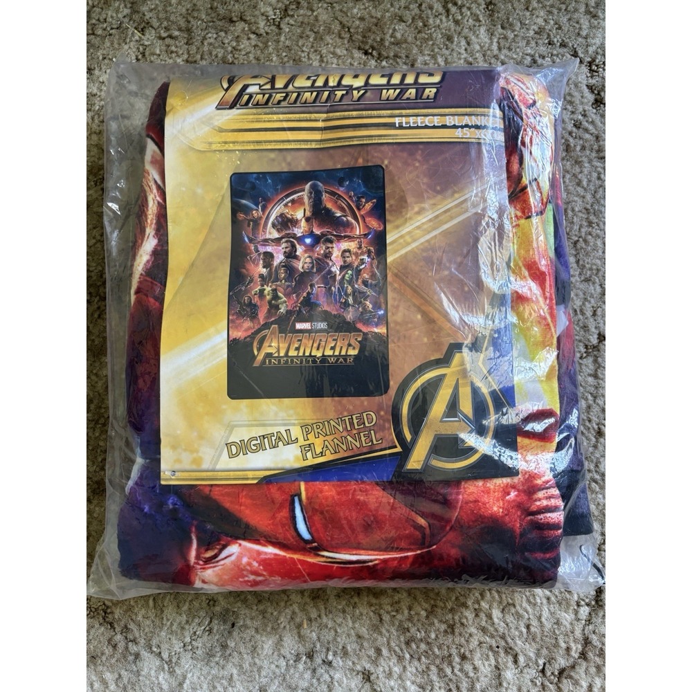 Marvel Fleece Blanket Kids 45x60 Multicolor New Avengers Infinity War Flannel